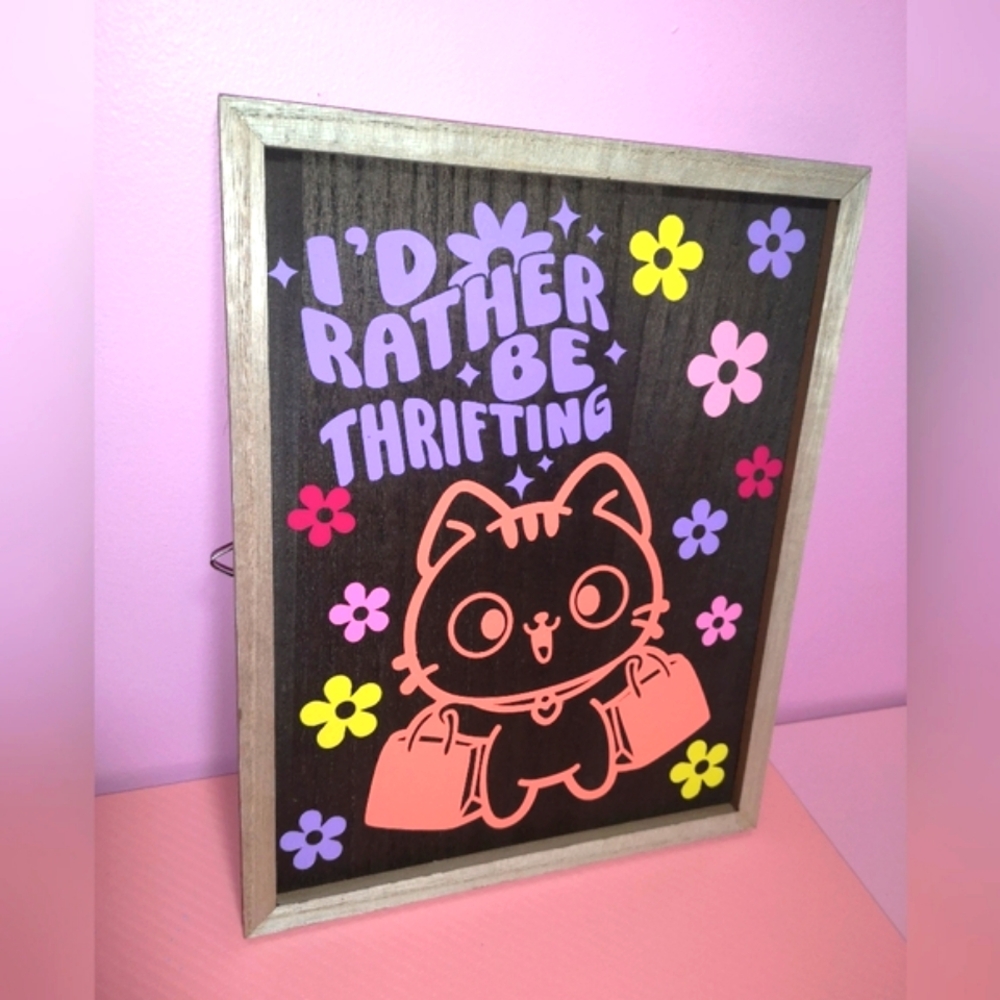 Handmade I'd Rather Be Thrifting Cat Wall Art - Picture 4 of 4